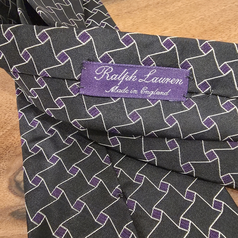 Ralph Lauren Purple Label Black & Purple Silk Tie - Picture 3 of 4